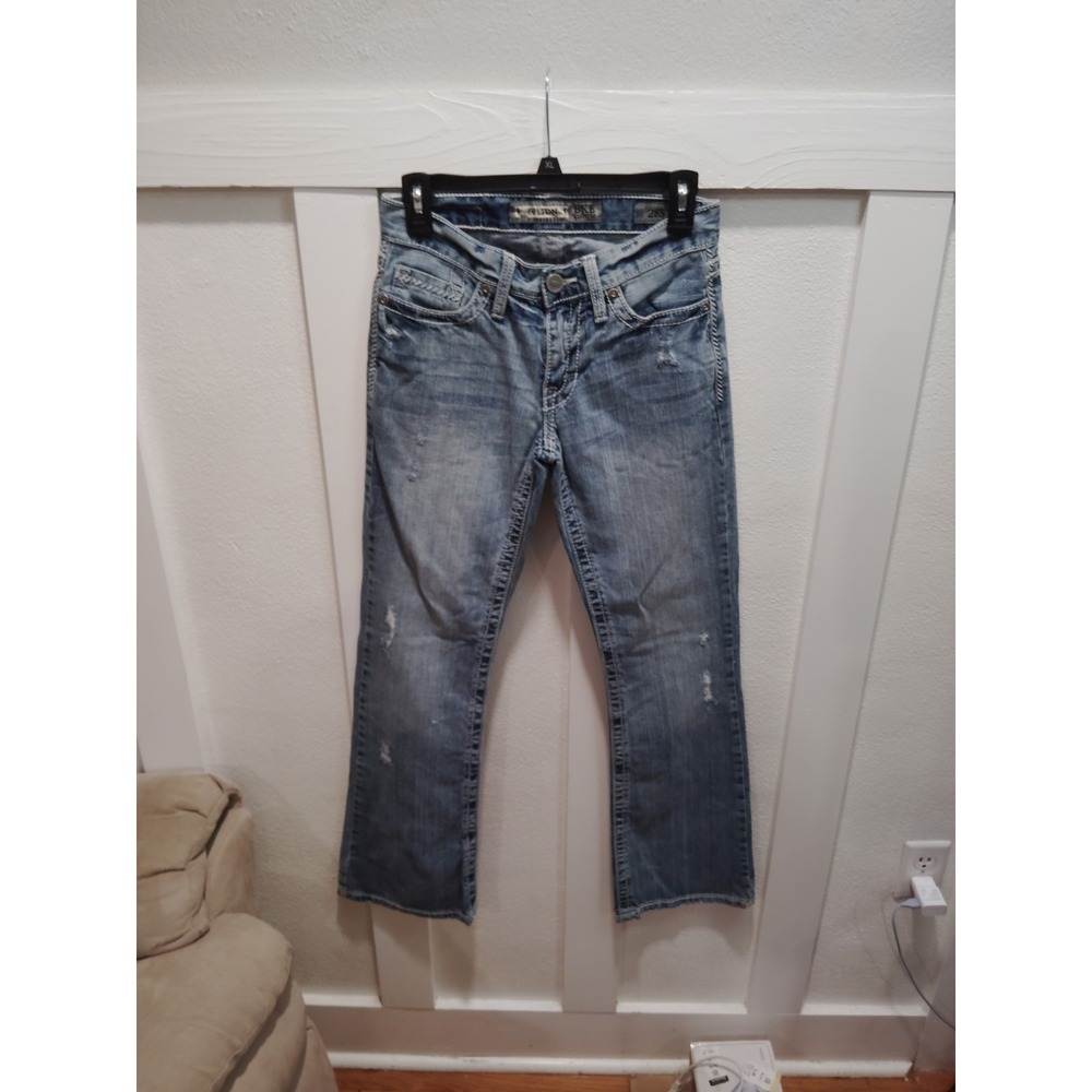 Bke Denim Fulton 28s Distressed Light To Medium Wash Low Rise Bootcut